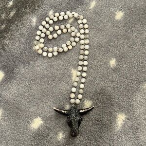 Western Beaded Necklace Pave Crystal Steer Pendant